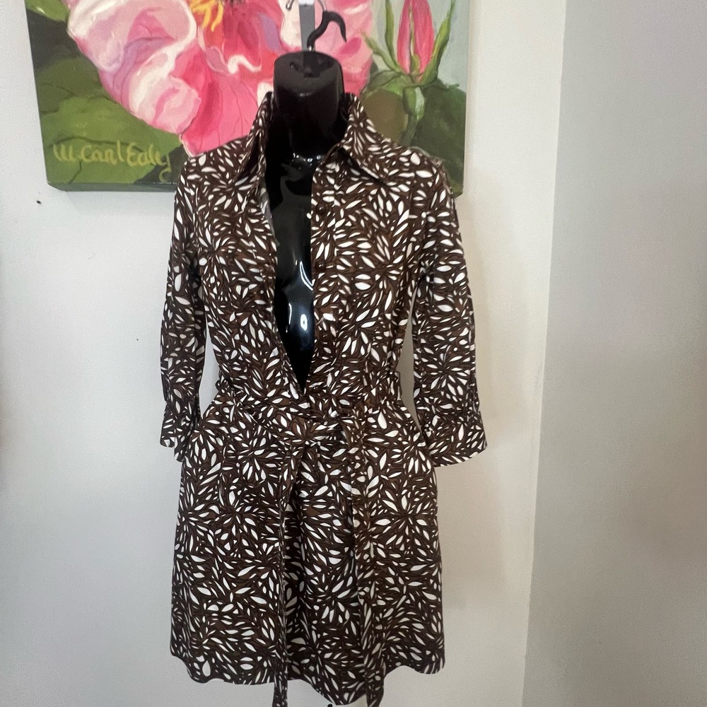 An Original Milly Shirt Dress Size 2 Brown White Print Belted Mini City Chic - Picture 14 of 16